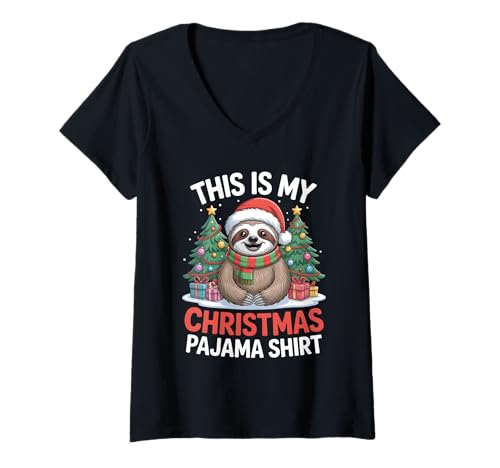 Damen Faultier This is My Christmas Pyjama T-Shirt mit V-Ausschnitt Damen Faultier This is My Christmas Pyjama T-Shirt mit V-Ausschnitt von Funny Chistmas Pajama Clothing