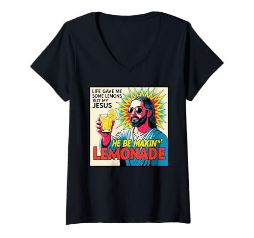 Damen Das Leben gab Mir Zitronen, Aber Mein Jesus Macht Limonade T-Shirt mit V-Ausschnitt Damen Das Leben gab Mir Zitronen, Aber Mein Jesus Macht Limonade T-Shirt mit V-Ausschnitt von Funny Christian Faith Humor idea with Lemon Design