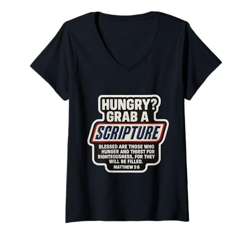 Damen Lustiges christliches Bibelvers Zitat Matthäus 5:6 T-Shirt mit V-Ausschnitt Damen Lustiges christliches Bibelvers Zitat Matthäus 5:6 T-Shirt mit V-Ausschnitt von Funny Christian Scripture Bible Verse Products