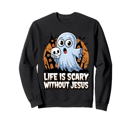 Lustige christliche Halloween-Kinder Life is Scary Without Jesus Sweatshirt von Funny Christian designs for Halloween Family Group