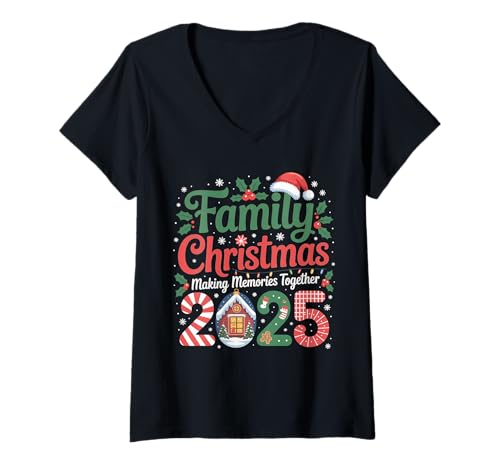 Damen Lustige Weihnachtsfeiertage 2025 Familie Cute Santa Xmas Party T-Shirt mit V-Ausschnitt Damen Lustige Weihnachtsfeiertage 2025 Familie Cute Santa Xmas Party T-Shirt mit V-Ausschnitt von Funny Christmas 2025 Costume Gifts Idea