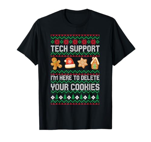 Funny Christmas Apparel for Family Santa Gift Xmas: Tech-Support: Delete your Cookies T-Shirt, Unisex Kinder, Unisex-Erwachsene, Kurzarm, T-Shirt, Shirt, Schwarz, S, Klein von Funny Christmas Apparel for Family Santa Gift Xmas