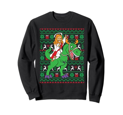 Jesus Dino T-Rex Santa Merry Xmas Erwachsene Kinder Ugly Christmas Sweatshirt von Funny Christmas Apparel for Family Santa Gift Xmas
