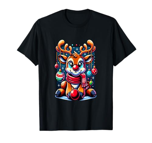 Lustiges festliches Rentier Weihnachten verziertes Geweih Kinder T-Shirt von Funny Christmas Apparel for Family Santa Gift Xmas