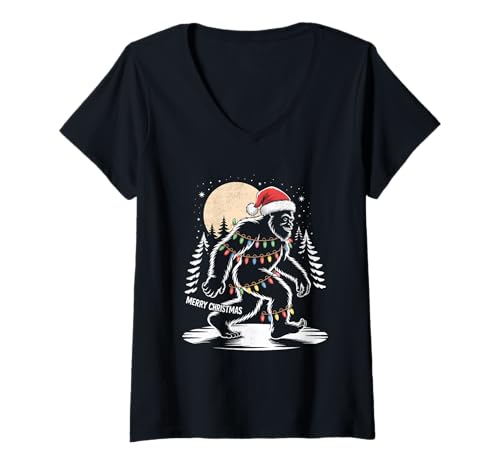 Damen Bigfoot Weihnachtsmütze Yeti T-Shirt mit V-Ausschnitt Damen Bigfoot Weihnachtsmütze Yeti T-Shirt mit V-Ausschnitt von Funny Christmas Bigfoot Pajamas