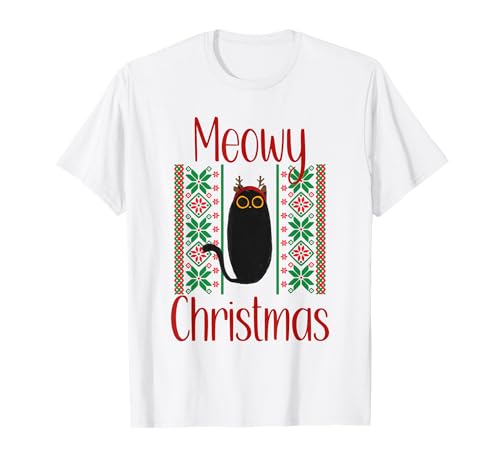 Meowy Christmas Süße Katze, Katzenliebhaberin, Mama, Katze, Papa, Schwarze Katze T-Shirt Meowy Christmas Süße Katze, Katzenliebhaberin, Mama, Katze, Papa, Schwarze Katze T-Shirt von Funny Christmas Black Cat Lover Meowy Christmas