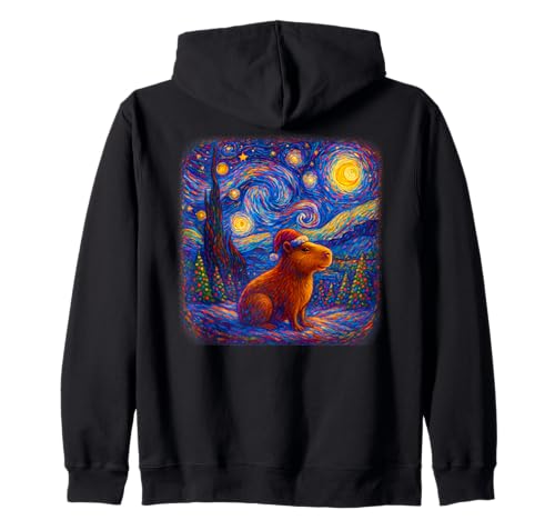 Weihnachtsmütze Capybara Nikolausmütze Sternennacht für Damen Herren Kinder Kapuzenjacke von Funny Christmas Capybara Apparel Men Women Kids
