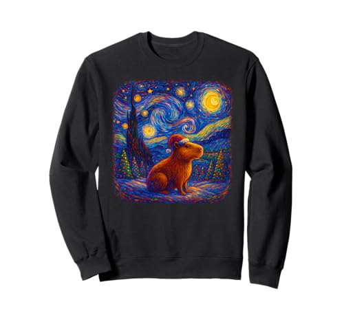 Weihnachtsmütze Capybara Nikolausmütze Sternennacht für Damen Herren Kinder Sweatshirt von Funny Christmas Capybara Apparel Men Women Kids