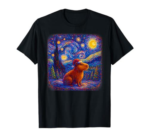 Weihnachtsmütze Capybara Nikolausmütze Sternennacht für Damen Herren Kinder T-Shirt von Funny Christmas Capybara Apparel Men Women Kids