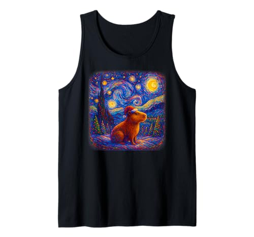 Weihnachtsmütze Capybara Nikolausmütze Sternennacht für Damen Herren Kinder Tank Top von Funny Christmas Capybara Apparel Men Women Kids
