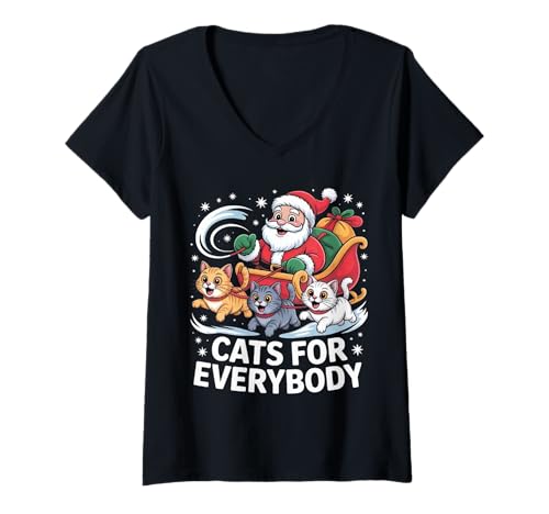 Damen Niedliche Katzen für jedermann, Katzenliebhaber, lustige Weihnachtskatze, Weihnachtsmann T-Shirt mit V-Ausschnitt Damen Niedliche Katzen für jedermann, Katzenliebhaber, lustige Weihnachtskatze, Weihnachtsmann T-Shirt mit V-Ausschnitt von Funny Christmas Cat Santa Xmas Gifts Idea