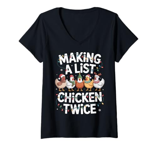 Damen Making List Chicken Twice Lustiges Weihnachts-Bauernhoftier Holi T-Shirt mit V-Ausschnitt Damen Making List Chicken Twice Lustiges Weihnachts-Bauernhoftier Holi T-Shirt mit V-Ausschnitt von Funny Christmas Chicken Holiday Farm