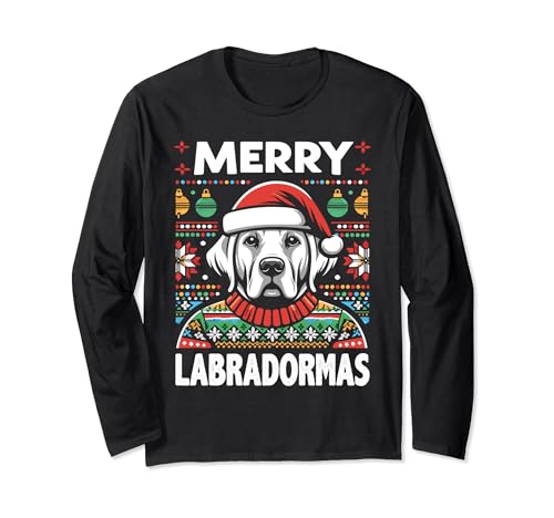 Merry Labradormas, Labrador Hund Hässliche Weihnachten Damen Herren Langarmshirt von Funny Christmas Design For Women Men And Kids