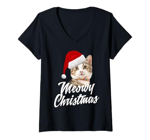 Damen Meowy Christmas Cats & Kittens Santa Claus Xmas Animal Gift T-Shirt mit V-Ausschnitt Damen Meowy Christmas Cats & Kittens Santa Claus Xmas Animal Gift T-Shirt mit V-Ausschnitt von Funny Christmas Designs