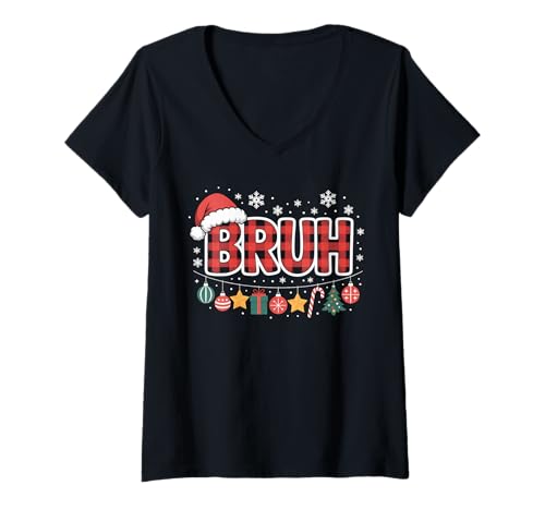 Damen Lustige Bruh Weihnachtsmann Weihnachtsbeleuchtung Familie Xmas Urlaub Party T-Shirt mit V-Ausschnitt Damen Lustige Bruh Weihnachtsmann Weihnachtsbeleuchtung Familie Xmas Urlaub Party T-Shirt mit V-Ausschnitt von Funny Christmas Family Holiday Costume Gifts Idea