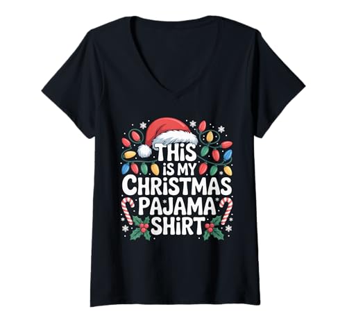 Damen Lustiger Weihnachts-Pyjama mit Aufschrift This is My Christmas T-Shirt mit V-Ausschnitt Damen Lustiger Weihnachts-Pyjama mit Aufschrift This is My Christmas T-Shirt mit V-Ausschnitt von Funny Christmas Family Holiday Costume Gifts Idea