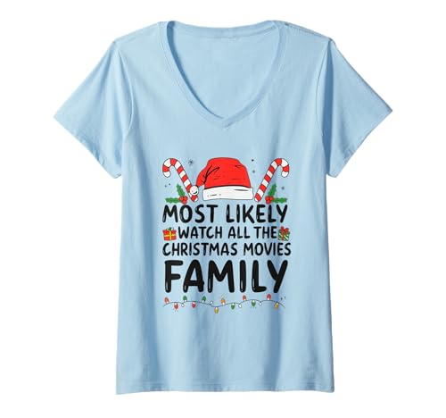 Damen Watch All The Christmas Movies Lustiges Urlaubs-T-Shirt T-Shirt mit V-Ausschnitt von Funny Christmas Family Matching Movie Lovers Tees