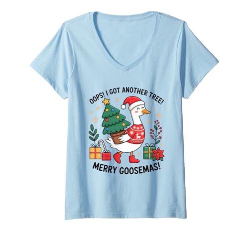 Damen Oops I Got Another Tree Merry Goosemas T-Shirt mit V-Ausschnitt Damen Oops I Got Another Tree Merry Goosemas T-Shirt mit V-Ausschnitt von Funny Christmas Goose Festive Humor