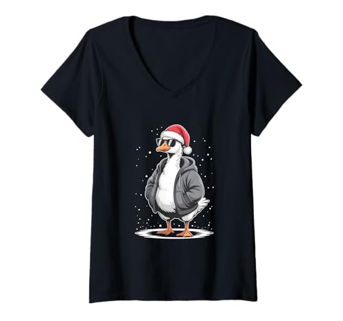 Damen Christmas Goose Santa Sonnenbrille T-Shirt mit V-Ausschnitt Damen Christmas Goose Santa Sonnenbrille T-Shirt mit V-Ausschnitt von Funny Christmas Goose Santa Clo.