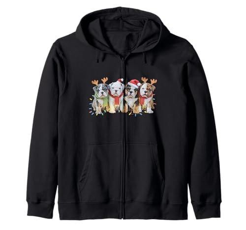 Niedliche englische Bulldogge Weihnachtsbeleuchtung Xmas Bulldogge Männer Kinder Kapuzenjacke Niedliche englische Bulldogge Weihnachtsbeleuchtung Xmas Bulldogge Männer Kinder Kapuzenjacke von Funny Christmas Lights English Bulldogs Xmas Santa