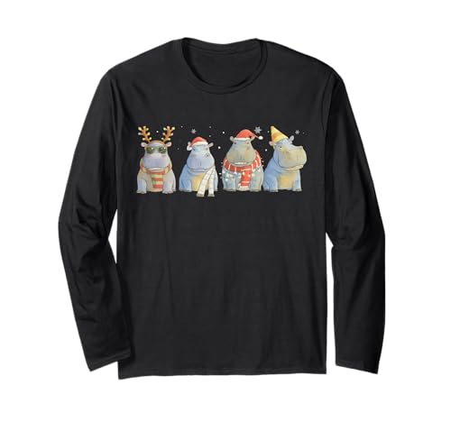 Niedliches Nilpferd Weihnachten Weihnachtsmann Lustiges Nilpferd Xmas Herren Kinder Langarmshirt Niedliches Nilpferd Weihnachten Weihnachtsmann Lustiges Nilpferd Xmas Herren Kinder Langarmshirt von Funny Christmas Lights Hippopotamus Xmas Santa