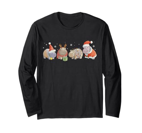 Weihnachtsbeleuchtung Nilpferd Weihnachten Weihnachtsmann Nilpferd Herren Jungen Kinder Langarmshirt Weihnachtsbeleuchtung Nilpferd Weihnachten Weihnachtsmann Nilpferd Herren Jungen Kinder Langarmshirt von Funny Christmas Lights Hippopotamus Xmas Santa