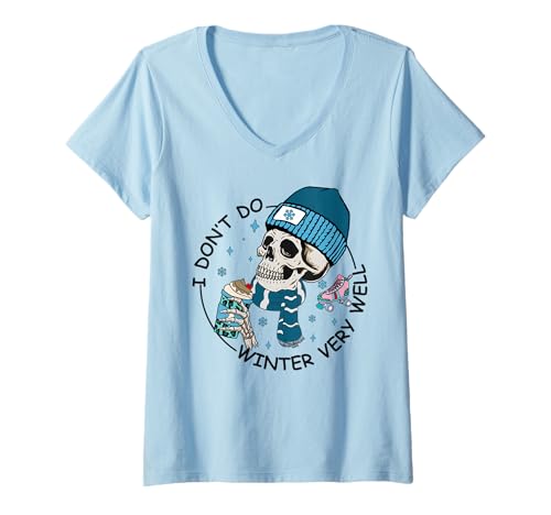 Damen Weihnachtsskelett sarkastisch Männer Frauen Kinder Lustig Xmas T-Shirt mit V-Ausschnitt von Funny Christmas Men Women Apparel Clothes Ideas