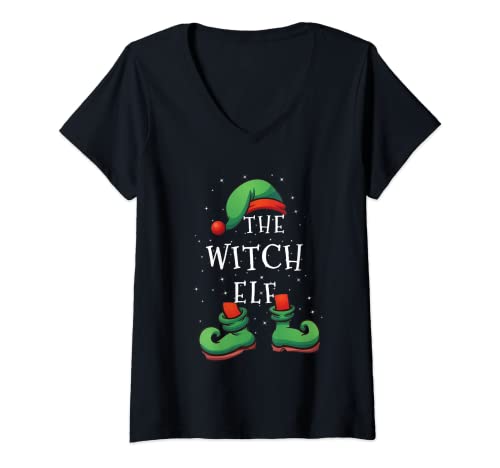 Damen Hexen-Elf – lustiger passender Weihnachtspyjama für die Familie T-Shirt mit V-Ausschnitt Damen Hexen-Elf – lustiger passender Weihnachtspyjama für die Familie T-Shirt mit V-Ausschnitt von Funny Christmas Pajamas - Elf designs For Family