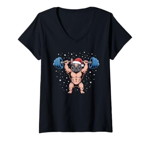 Damen Weihnachten Französische Bulldogge Gewichtheben Lustiges Kreuzheben T-Shirt mit V-Ausschnitt Damen Weihnachten Französische Bulldogge Gewichtheben Lustiges Kreuzheben T-Shirt mit V-Ausschnitt von Funny Christmas Pet Fitness Deadlift Apparel