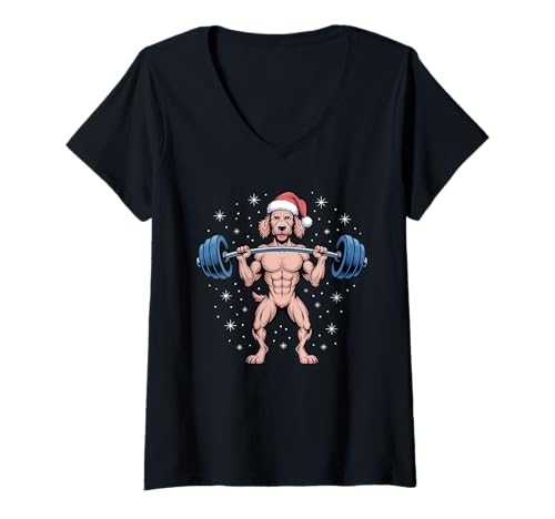 Damen Weihnachtspudel Hund Gewichtheben Lustig Kreuzheben Fitness T-Shirt mit V-Ausschnitt Damen Weihnachtspudel Hund Gewichtheben Lustig Kreuzheben Fitness T-Shirt mit V-Ausschnitt von Funny Christmas Pet Fitness Deadlift Apparel