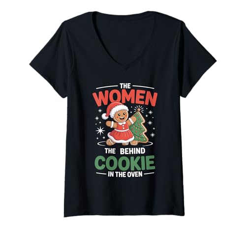 Damen Frauen hinter Keks im Ofen Weihnachten Schwangerschaft Mama Mama T-Shirt mit V-Ausschnitt Damen Frauen hinter Keks im Ofen Weihnachten Schwangerschaft Mama Mama T-Shirt mit V-Ausschnitt von Funny Christmas Pregnancy Mama Mommy For Women Men
