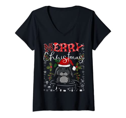 Damen Weihnachtsmann-Hase, lustig, Retro, passende Familie, Frohe Weihnachten T-Shirt mit V-Ausschnitt Damen Weihnachtsmann-Hase, lustig, Retro, passende Familie, Frohe Weihnachten T-Shirt mit V-Ausschnitt von Funny Christmas Rabbit Lover Shirts by Alice Ron