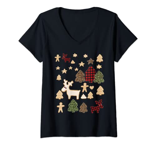 Damen Weihnachtsbaum, Leoparden-Motiv, Lebkuchen, Hirsch, Weihnachten, Rot T-Shirt mit V-Ausschnitt von Funny Christmas Reindeer Costume by Alice Ron