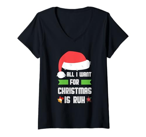 Damen Lustig All I Want for Christmas is Ruh Rentier Shirt T-Shirt mit V-Ausschnitt Damen Lustig All I Want for Christmas is Ruh Rentier Shirt T-Shirt mit V-Ausschnitt von Funny Christmas Reindeer Holiday Family Shirt