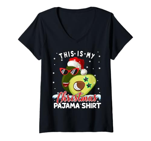 Damen This is My Christmas Pyjama-Shirt Santa Avocado Geschenke T-Shirt mit V-Ausschnitt Damen This is My Christmas Pyjama-Shirt Santa Avocado Geschenke T-Shirt mit V-Ausschnitt von Funny Christmas Santa Avocado Lover Pajama Gift