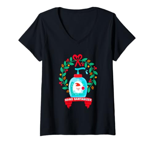Damen Weihnachtspyjama, Weihnachtsmann-Desinfektionsmittel, Geschenk T-Shirt mit V-Ausschnitt von Funny Christmas Santa Tees