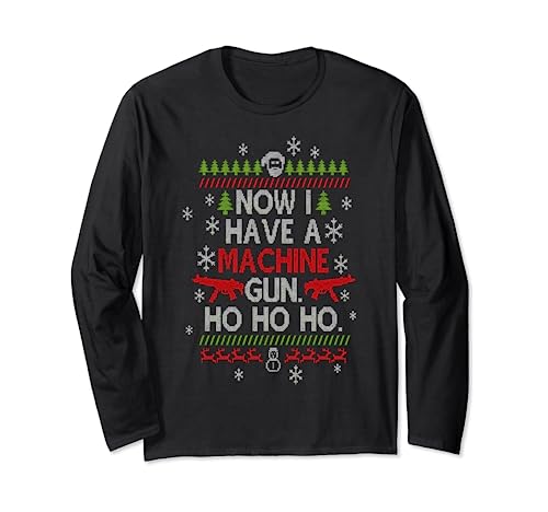 Funny Christmas Sarcastic For Boy Men: Ugly Christmas Sweater Herren Guns, Langarmshirt, Schwarz, S, Unisex-Erwachsene, Winter von Funny Christmas Sarcastic For Boy Men