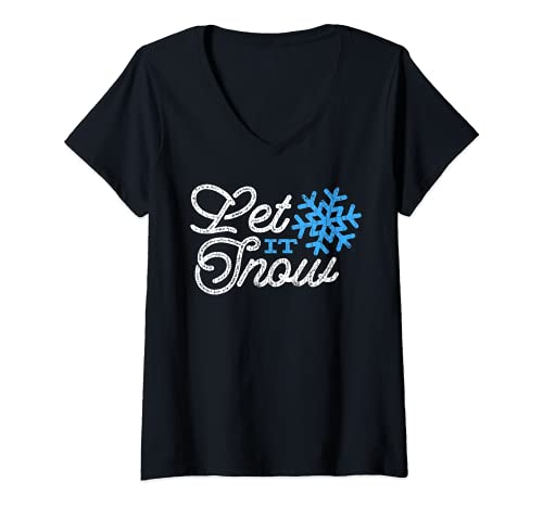 Damen Let It Snow Wichtel mit Aufschrift "Merry Christmas" T-Shirt mit V-Ausschnitt von Funny Christmas Snow Graphic & More