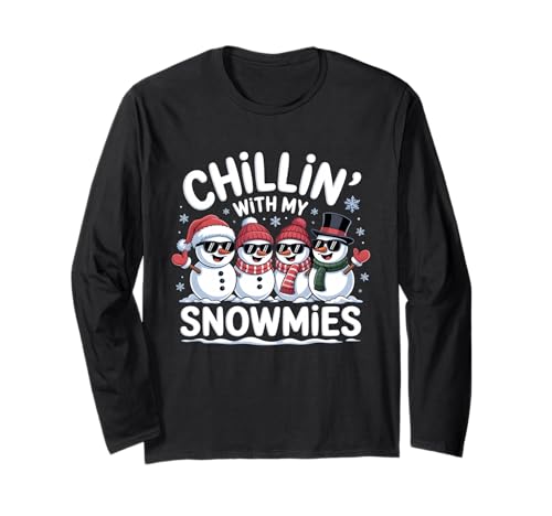 Chillin with My Snowmies Lustiger Schneemann Weihnachten Kinder Jungen Langarmshirt von Funny Christmas Snowman Crew Pajamas