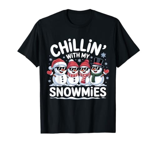 Chillin with My Snowmies Lustiger Schneemann Weihnachten Kinder Jungen T-Shirt von Funny Christmas Snowman Crew Pajamas