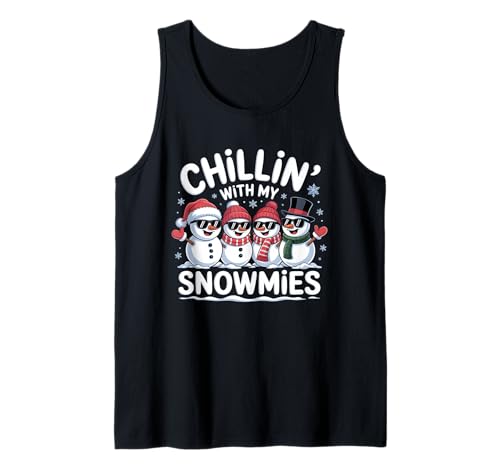 Chillin with My Snowmies Lustiger Schneemann Weihnachten Kinder Jungen Tank Top von Funny Christmas Snowman Crew Pajamas