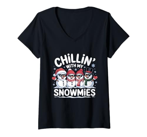 Damen Chillin with My Snowmies Lustiger Schneemann Weihnachten Kinder Jungen T-Shirt mit V-Ausschnitt Damen Chillin with My Snowmies Lustiger Schneemann Weihnachten Kinder Jungen T-Shirt mit V-Ausschnitt von Funny Christmas Snowman Crew Pajamas