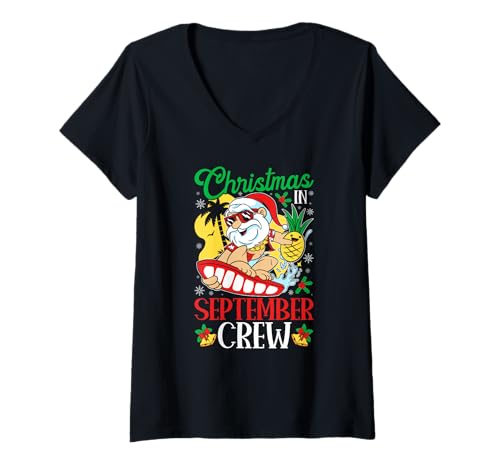 Damen Weihnachten im September Crew Hawaiian Tropical Santa T-Shirt mit V-Ausschnitt Damen Weihnachten im September Crew Hawaiian Tropical Santa T-Shirt mit V-Ausschnitt von Funny Christmas in September Gifts