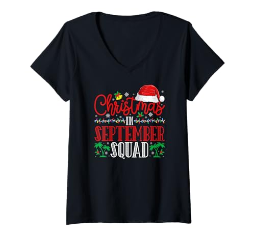 Damen Weihnachten im September Squad Hawaiian Tropical Santa T-Shirt mit V-Ausschnitt Damen Weihnachten im September Squad Hawaiian Tropical Santa T-Shirt mit V-Ausschnitt von Funny Christmas in September Gifts