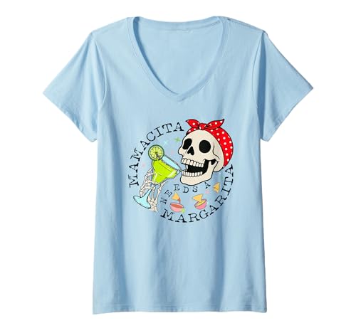 Damen Mama Cita Mamacita Needs A Margarita Lustiger Muttertag T-Shirt mit V-Ausschnitt von Funny Cinco De Mayo Mothers Day For Mexican Womens