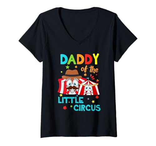 Damen Daddy Of Little Circus Geburtstag Familie Shirts Matching T-Shirt mit V-Ausschnitt von Funny Circus Birthday Family Shirts
