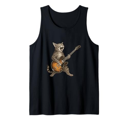 Rock Cat Lustige Katze spielt Gitarre Rock für Männer Frauen Kinder Tank Top von Funny Classic Rock Cat Graphic