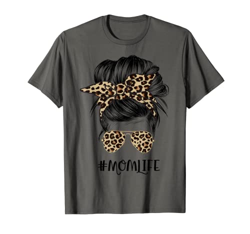 Moms Life Messy Bun Cool Moms Damen Leopardenmuster T-Shirt Moms Life Messy Bun Cool Moms Damen Leopardenmuster T-Shirt von Funny Classy Moms Life Messy Bun Cheetah Apparel