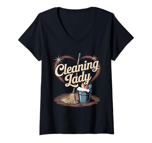 Damen Putzfrau Haushälterin Hauswirtschaft Putzfrau T-Shirt mit V-Ausschnitt Damen Putzfrau Haushälterin Hauswirtschaft Putzfrau T-Shirt mit V-Ausschnitt von Funny Clean Lady House Keeping Designs