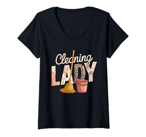 Damen Putzfrau Haushälterin Putzfrau Hauswirtschaft T-Shirt mit V-Ausschnitt Damen Putzfrau Haushälterin Putzfrau Hauswirtschaft T-Shirt mit V-Ausschnitt von Funny Clean Lady House Keeping Designs